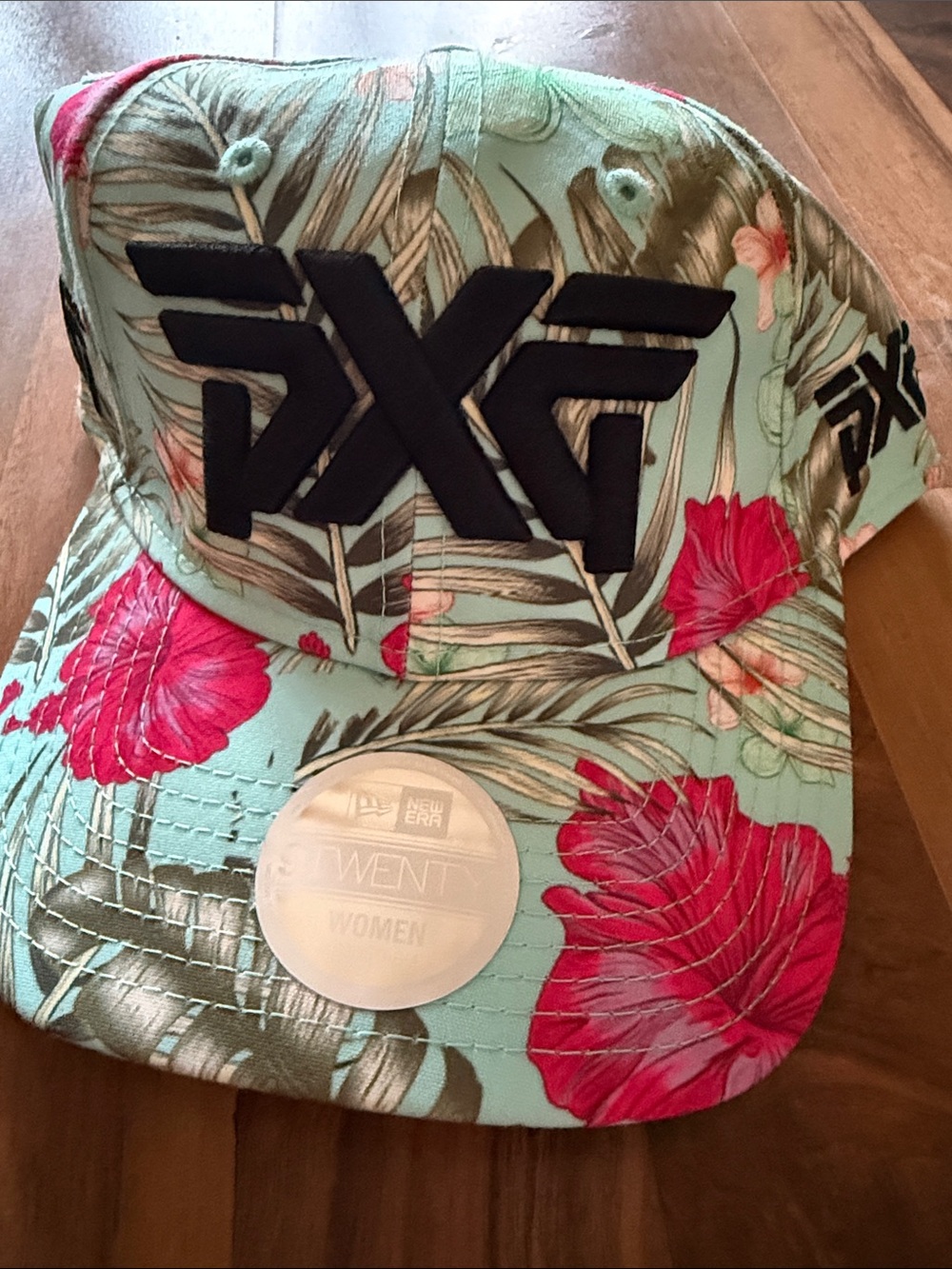 PXG Tropical Floral womans Hat in Aqua and Hot Pink